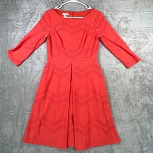 London Times Coral Chevron Cutout Sheath Dress‎ Size 4 Midi Knee Length